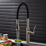 Contemporary Single Hole 1-Handle Kitchen Faucet Pull-Out Spout in Brushed Nickel