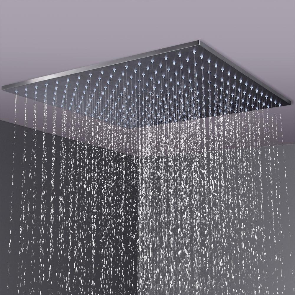 Modern Rain Thermostatic Brushed Nickel Shower Faucet Flush Mount Shower System with Hand Shower & Body Jets Solid Brass