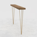 39" Modern Walnut Narrow Rectangular Console Table with Wooden Top Metal Legs