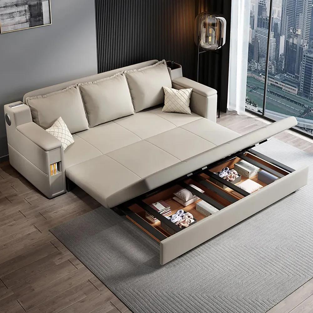 82.7" Convertible Bed Full Sleeper Sofa Leath-aire Upholstered Storage Sofa