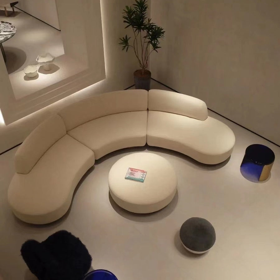 Modern Cream White Boucle Curved Contemporary Oval Sofa Couch 3-6 Seaters