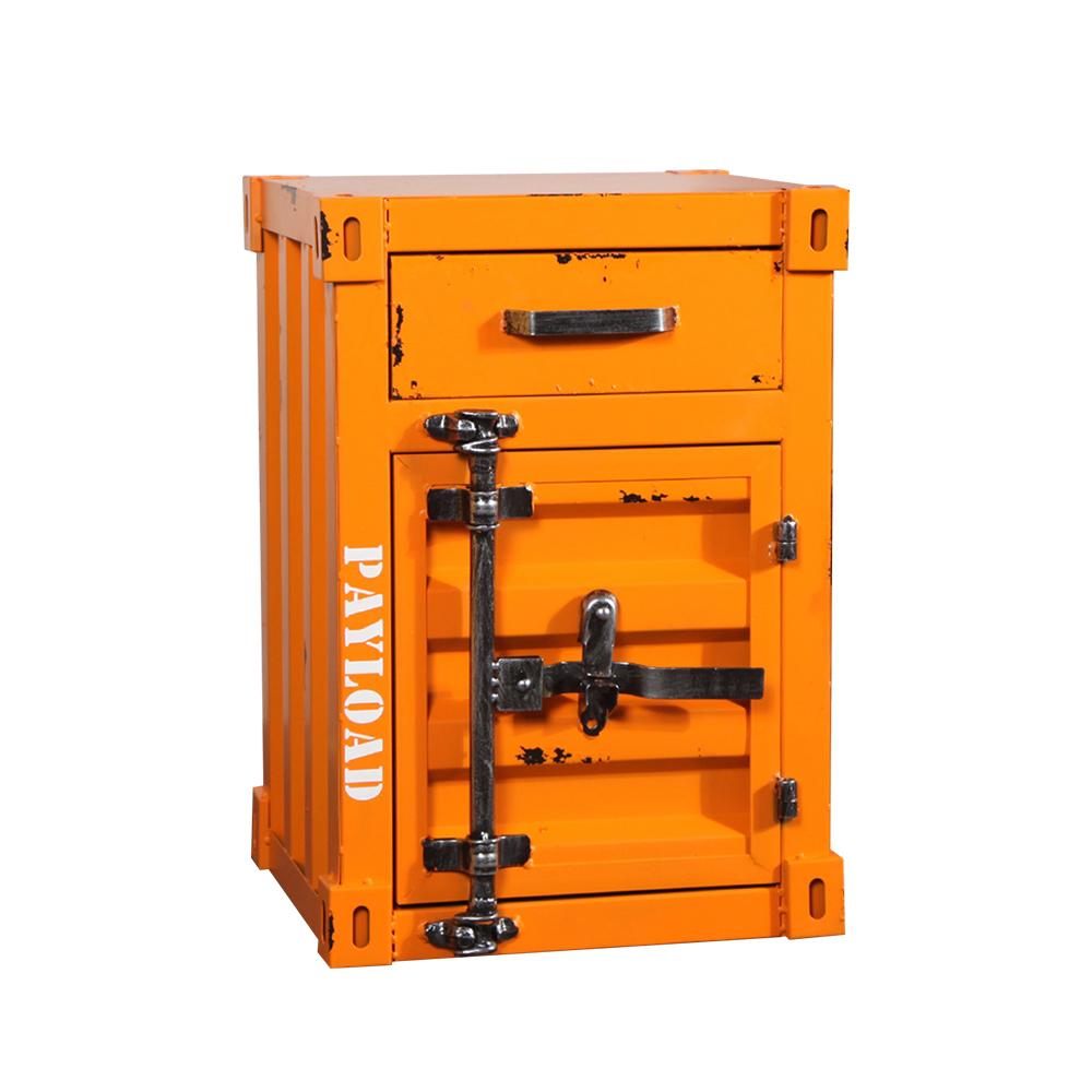 Industrial Loft Red Nightstand Retro Bedside Storage Cabinet with Door & Drawer