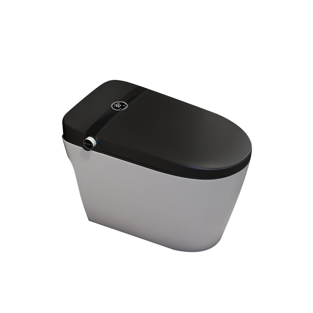 Elongated One-Piece Smart Toilet Floor Mounted Automatic Toilet in Black & Gold Rim