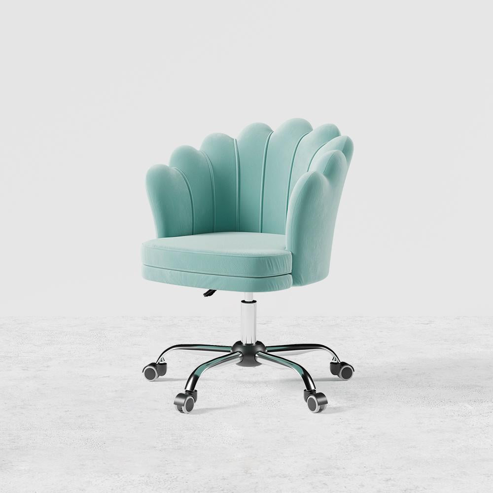 Blue Modern Swivel Office Chair Velvet Upholstered Task Chair Adjustable Height