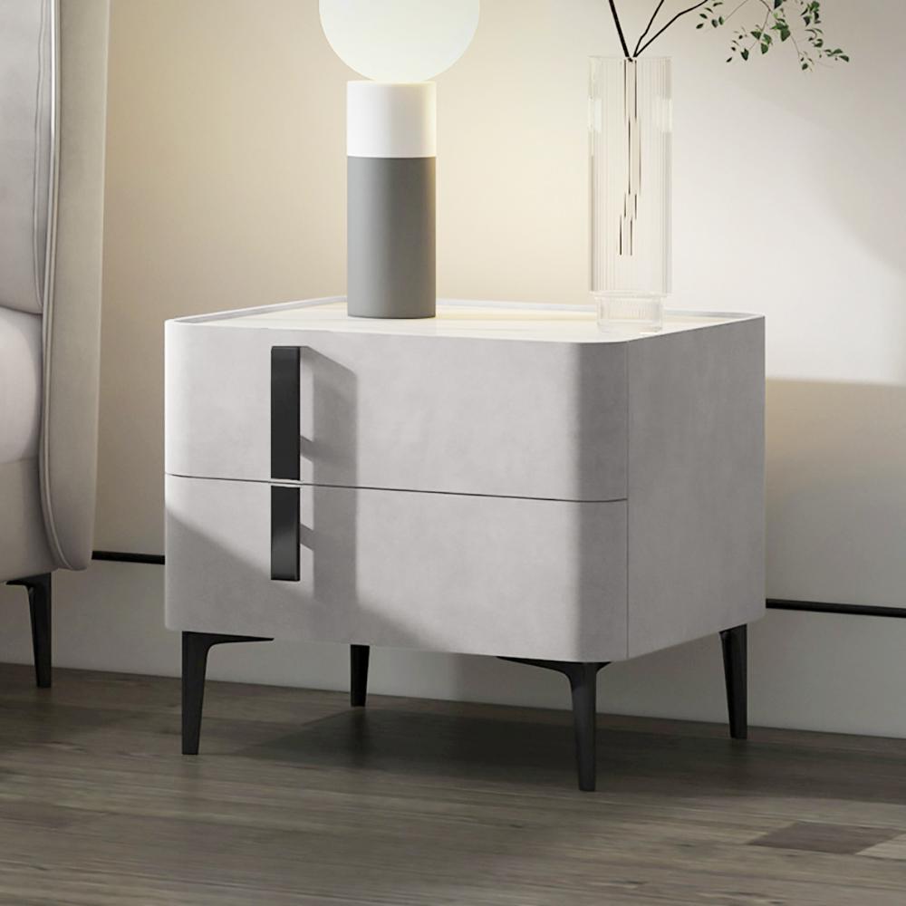 Modern Nightstand with Drawers & Sintered Stone Top Freestanding Bedside Table in Green