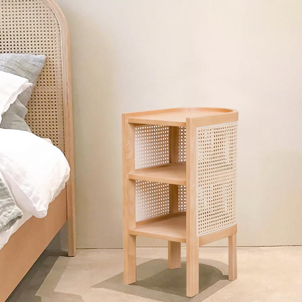 24" Black Nightstand Semi-Circle Rattan Bedside Table with 1 Shelf