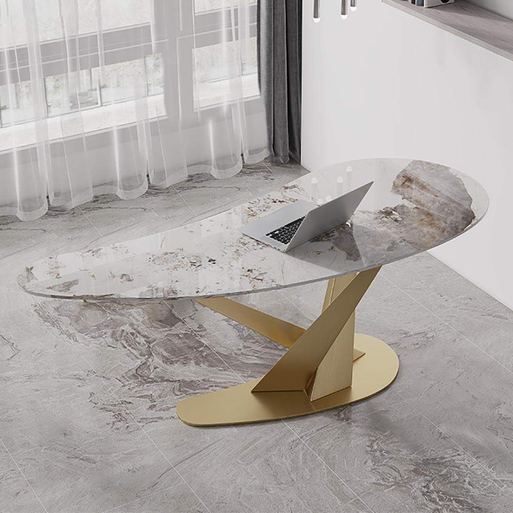 55.1" Creative Desk for Home Office Stone Top Stainless Steel Computer Desk-Desks,Furniture,Office Furniture