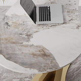 55.1" Creative Desk for Home Office Stone Top Stainless Steel Computer Desk-Desks,Furniture,Office Furniture