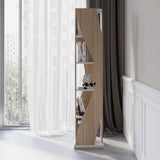 5-Tier Geometric Bookshelf Curved Shape Industrial Bookcase in Walnut & Black Rotating