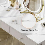 Minimalist Acrylic Floating Makeup Vanity Set with LED Lighted Standing Mirror & Stool