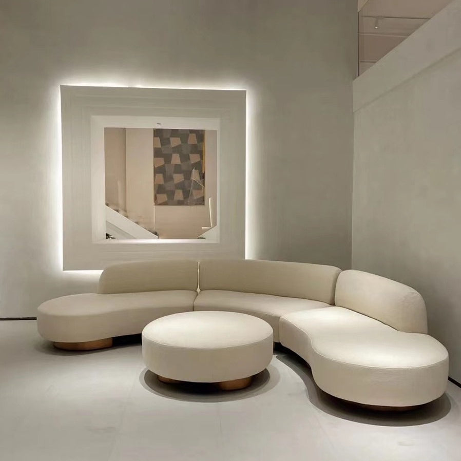 Modern Cream White Boucle Curved Contemporary Oval Sofa Couch 3-6 Seaters