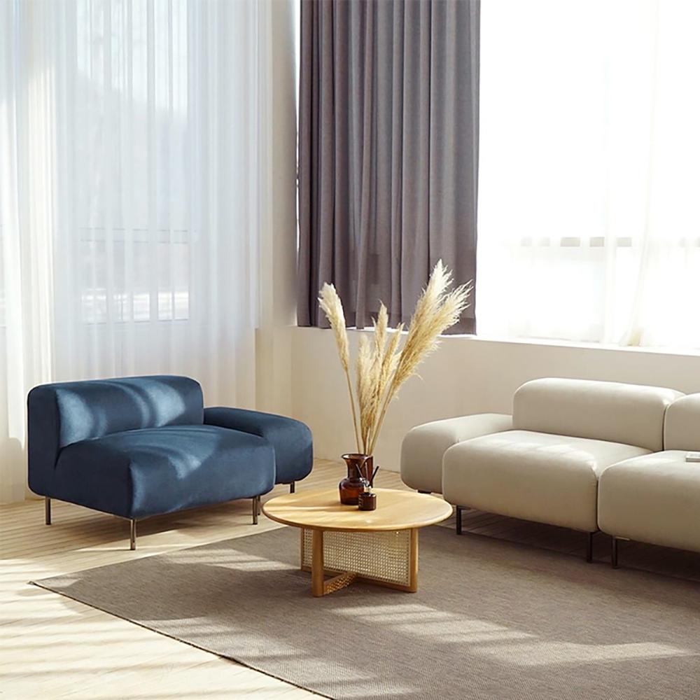 32" Modern Round Pine Wood and Rattan Coffee Table in Natural