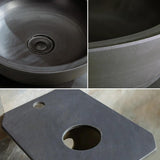 Gray Square Pedestal Sink Gaolin Round Vessel Sink without Drain & Faucet