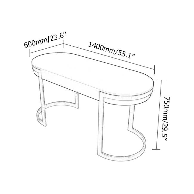Modern Office Desk with 2 Drawers Stainless Steel Legs Lacquer Oval Desk in White