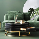 White Round Modern Wood Swivel Coffee Table with Storage Drawer in Gold