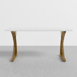 47" Modern White Rectangular Home Office Desk with Pine Wood Table Top & Gold Frame