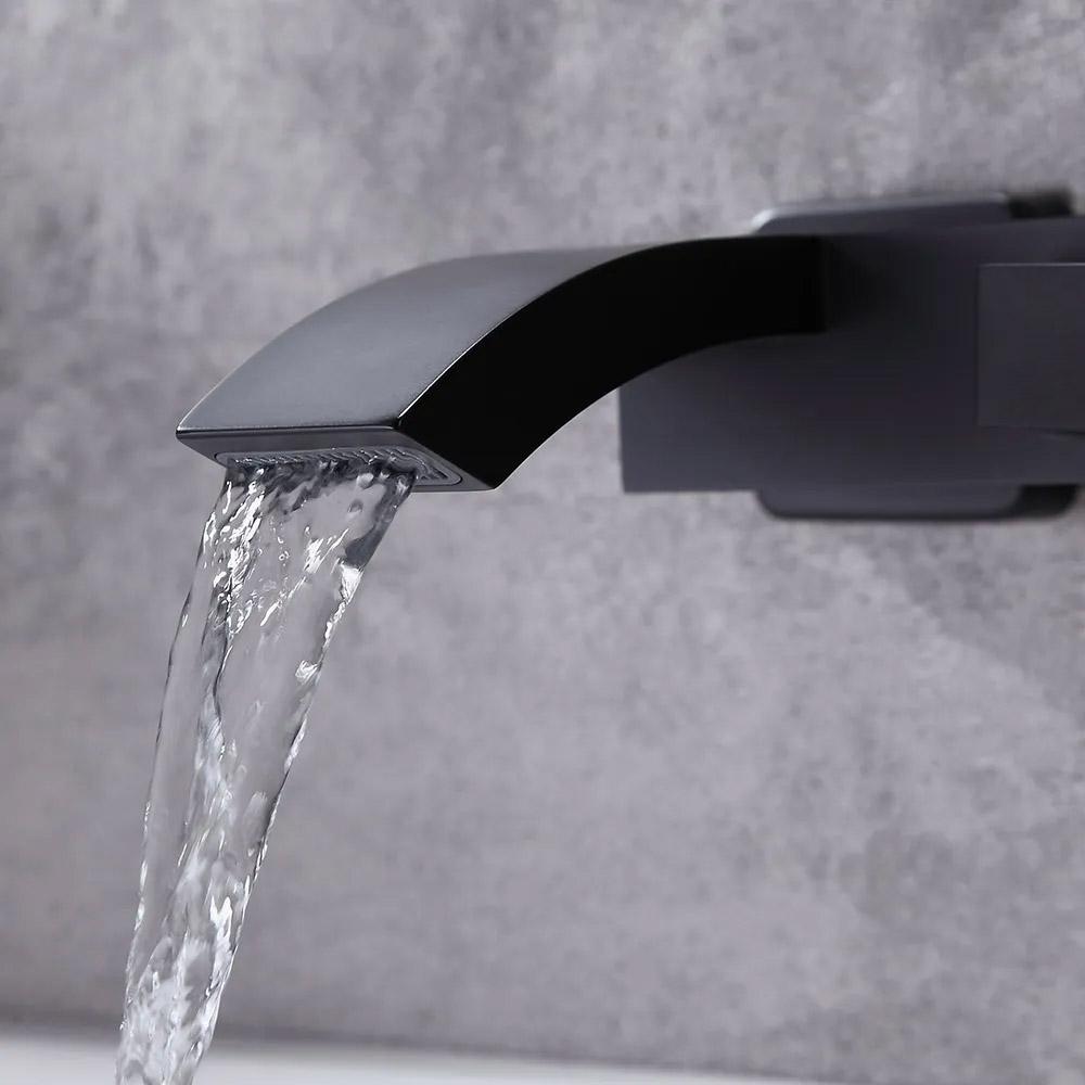 Ridge Wall Mount Waterfall Bathtub Faucet Matte Black with Hand Shower Solid Brass