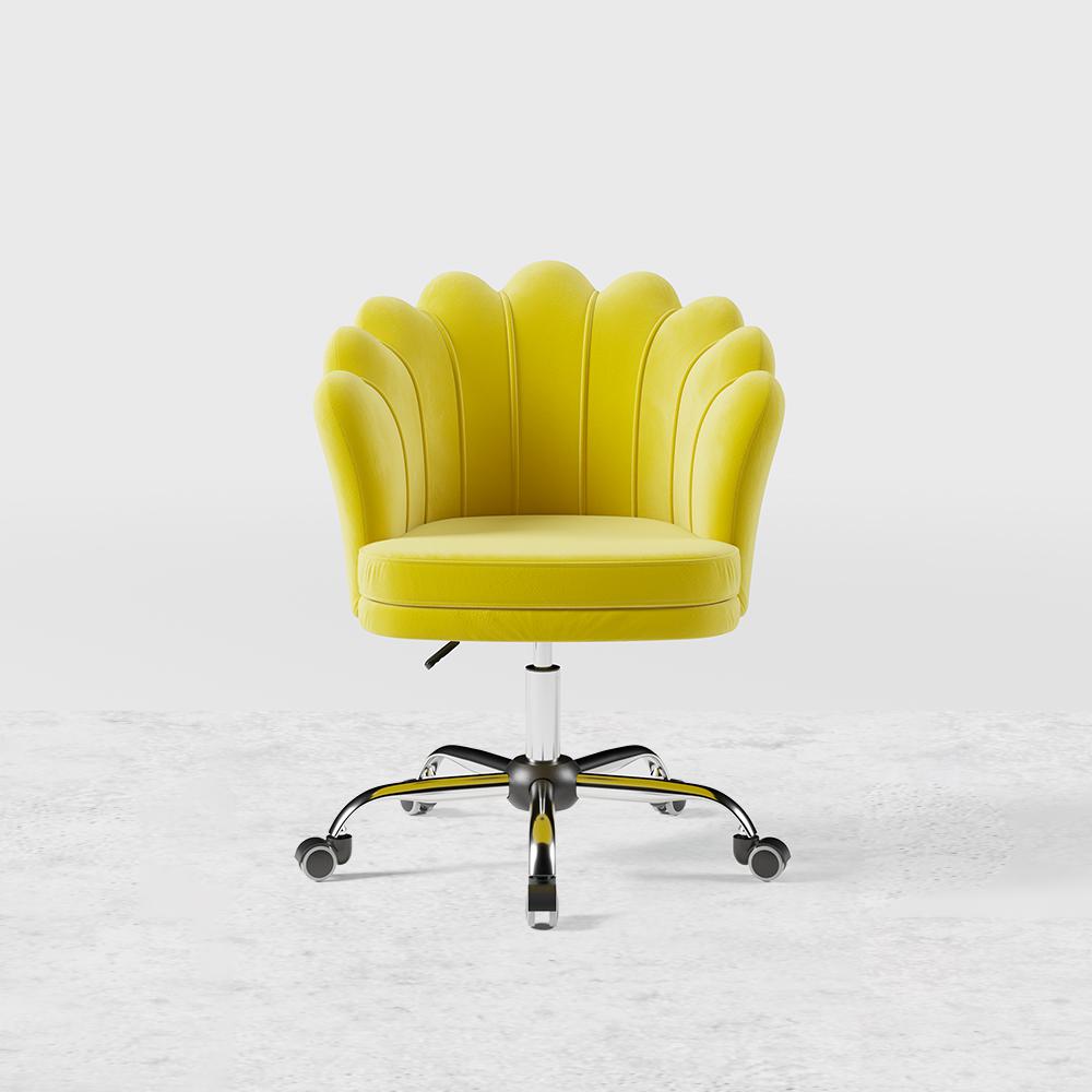 Blue Modern Swivel Office Chair Velvet Upholstered Task Chair Adjustable Height