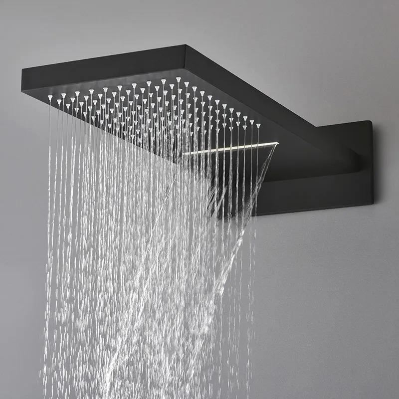 Wall Mounted Waterfall Rain Shower System with 3 Body Sprays in Matte Black