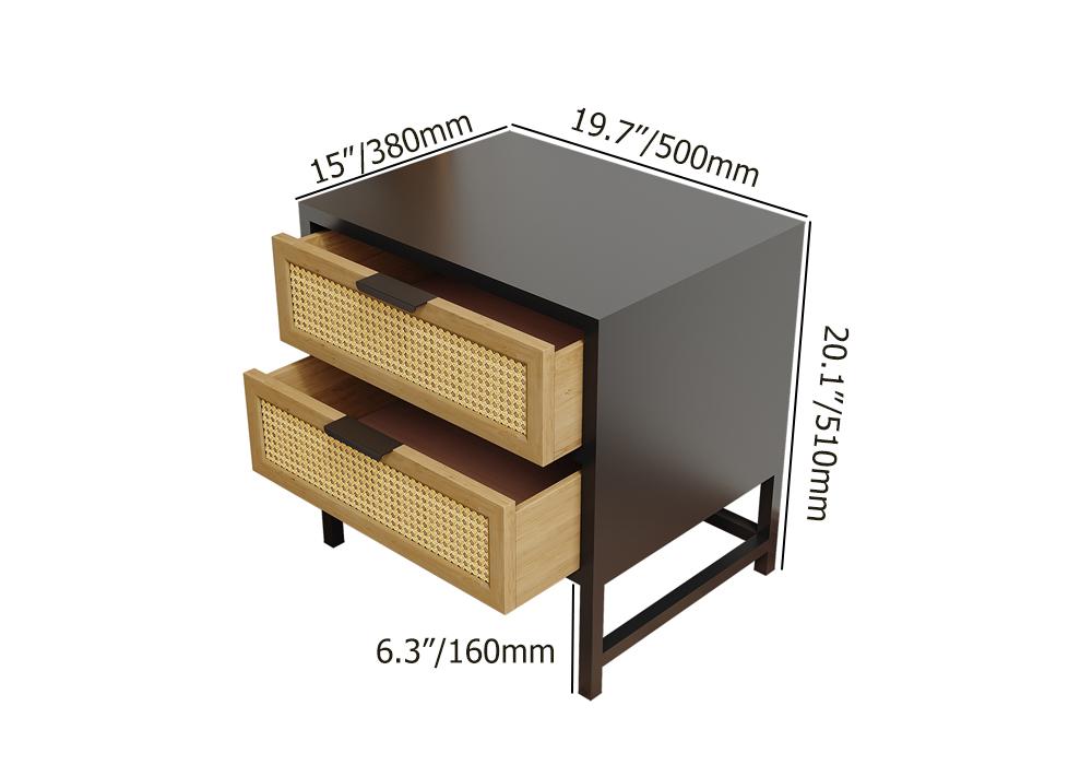 Industrial Nightstand Rattan Nightstand with 2 Drawers Storage for Bedroom
