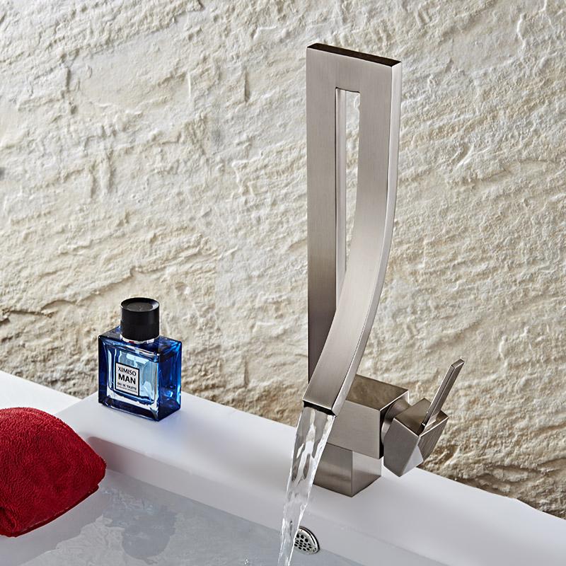 Single Handle Single Hole Bathroom Sink Faucet with Waterfall Spout in Chrome Brass