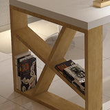 Modern White and Natural Rectangular Writing Desk with Shelves