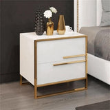 Modern 2 Drawers Black Lacquer Nightstand in Gold