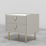Modern 2 Drawers PU Leather Bedside Table Nightstand with Gold Metal Legs