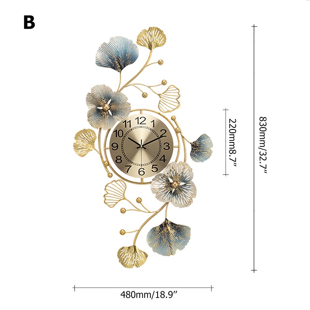 3D Light Luxury Creative Metal Ginkgo Leaves Artistic Wall Clock Home Decor Art