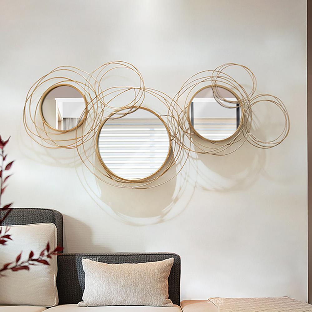 Light Luxury Creative 3D 4 Rings Round Gold Metal Wall Mirror