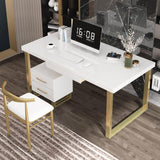 55" Modern White Office Desk Executive Desk with 3 Drawers & 1 Cabinet & 1 Chair