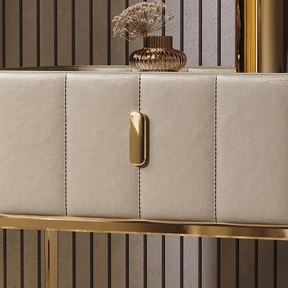 Champagne PU Leather Single Drawer Bedroom Nightstand Bedside Table with Stone Top