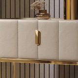 Champagne PU Leather Single Drawer Bedroom Nightstand Bedside Table with Stone Top