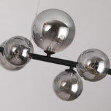 Modern 7-Light Black Kitchen Island Light with Glass Globe Shade Ceiling Pendant Lights