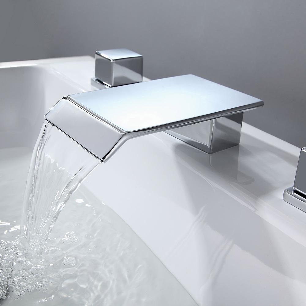 Moda Matte Black Waterfall Widespread Bathroom Sink Faucet Square Double Handle