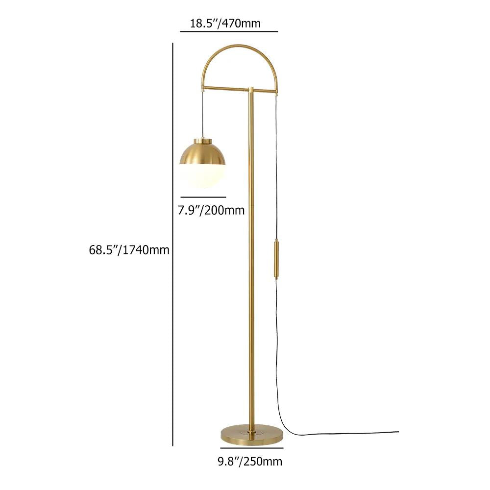 Modern Arc Gold Floor Lamp with White Glass Globe Shade 1-Light