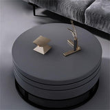 White Round Modern Wood Swivel Coffee Table with Storage Drawer in Gold