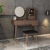 2 Pieces Minimalist Makeup Vanity Set in Walnut with Mirror & Stool