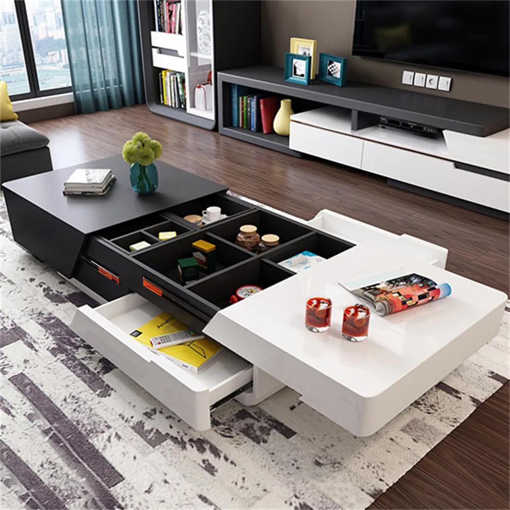 Pinkle 82'' Modern Wood Extendable Sliding Top Coffee Table with Storage in White Walnut