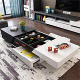Pinkle 82'' Modern Wood Extendable Sliding Top Coffee Table with Storage in White Walnut