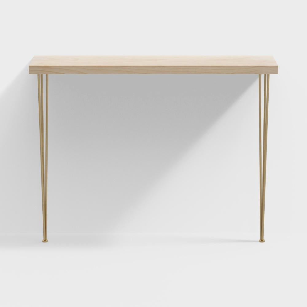39" Modern Walnut Narrow Rectangular Console Table with Wooden Top Metal Legs