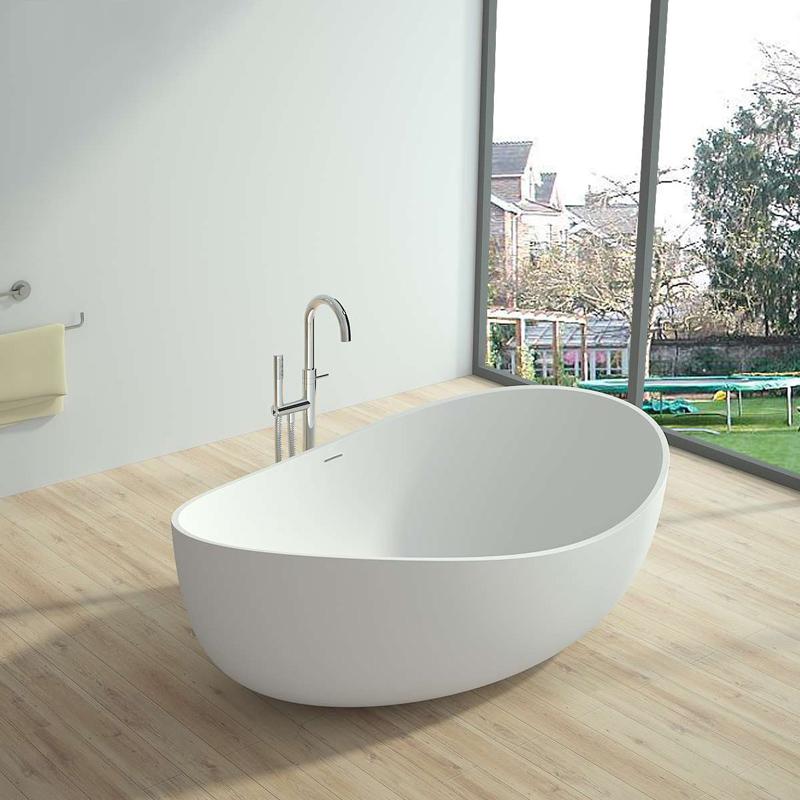 70" Contemporary Oval Freestanding Stone Resin Soaking Bathtub in Black