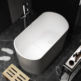 40" Modern Deep Oval Freestanding Matte White Stone Resin Japanese Soaking Bathtub