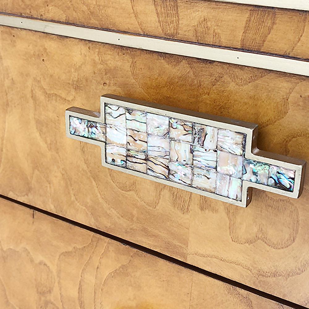 50" Modern Blue Dresser Accent Cabinet with 6 Drawers and Shell Pulls in Gold