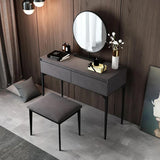Modern Gray Makeup Vanity Set with Velvet Surface Dressing & Mirror & Stool in Small