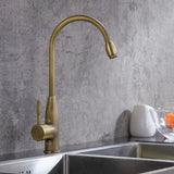Stev Classic Antique Brass Goosenecked Single Handle 1-Hole Kitchen Faucet Solid Brass
