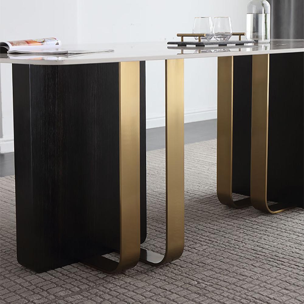 71" 7-Piece Rectangle Sintered Stone-Top Dining Table with Pedestal Base