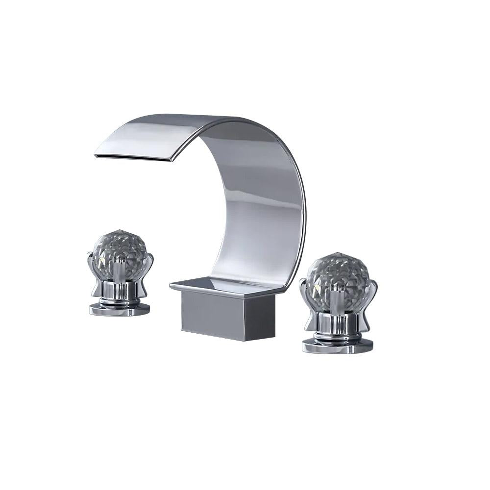 Mooni Chrome Waterfall Spout 2 Crystal Handle Widespread Bathroom Sink Faucet