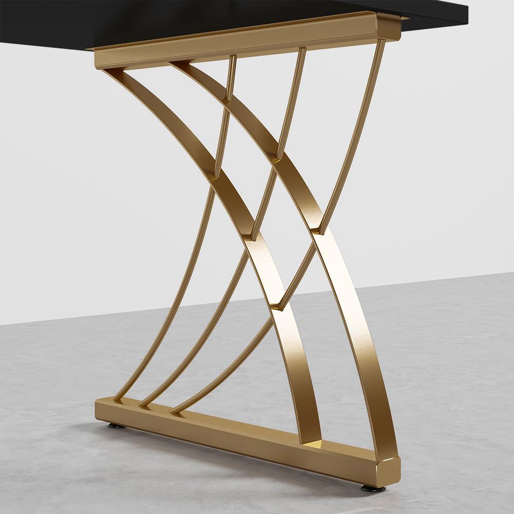47" Modern White Rectangular Home Office Desk with Pine Wood Table Top & Gold Frame
