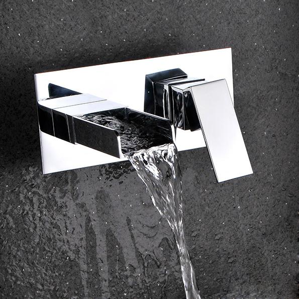 Mero Contemporary Solid Brass Waterfall Wall Mount Bathroom Sink Faucet in Polished Chrome